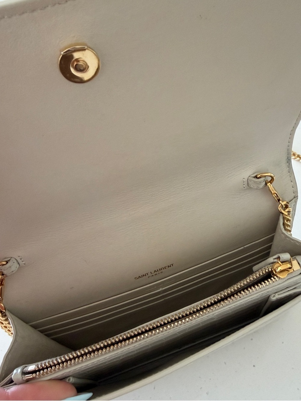 Saint Laurent Cream Croc-Embossed Leather Shoulder Bag with Gold Hardware - Picture 2 of 4